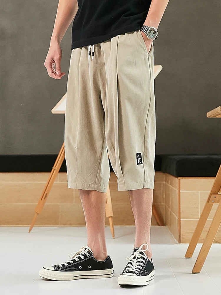 Plus Size Summer Harem Pants Men Short Joggers Chinese Style Calf-Length Casual Baggy Pants Male Capris Trousers 8XL