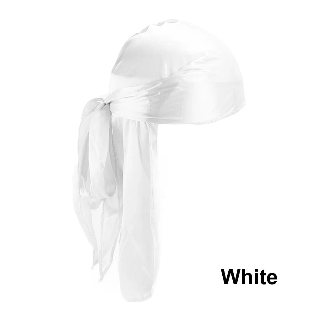Unisex Adult Satin Long Tail Doo Rag Durag Bandanas Cap Pirate Hat Turban Men Hip Hop Headband Biker Headwrap Women Headwear