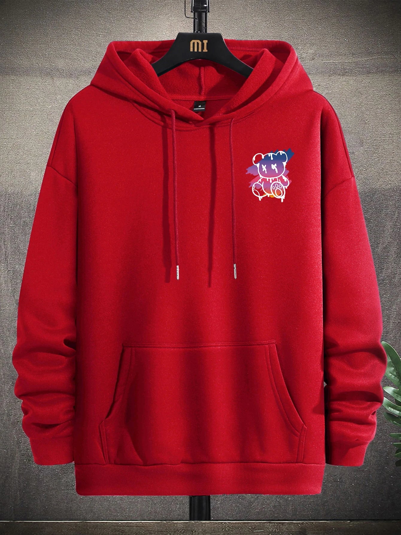 New York Art Word Cartoon Bear Sunset Scenery Design Male Clothing Hip Hop Street Hoodies All-Match Pocket Pullovers Men Hoody