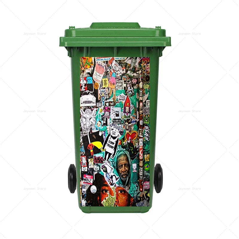 Art Graffiti Trash Can Sticker Kitchen Trash Can Waterproof Decoration Sticker Design Wallpaper Poster Cabinet Closet Stickers