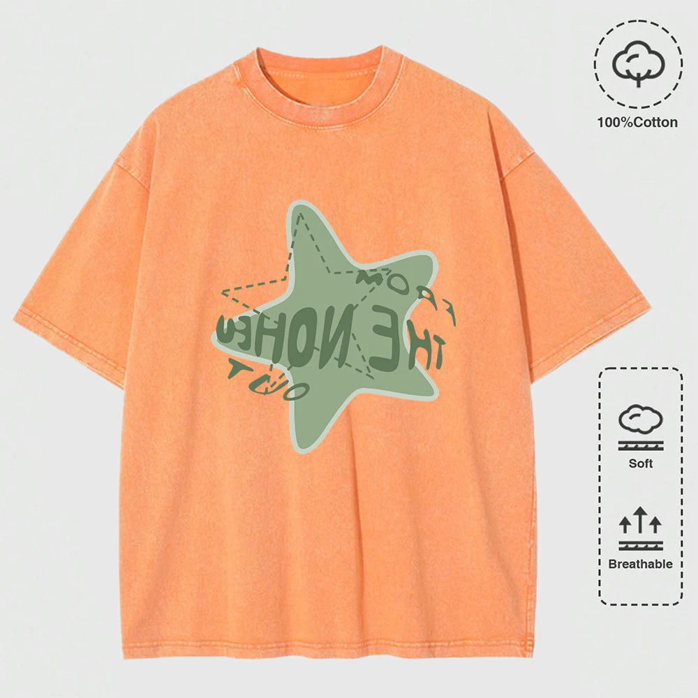 Graffiti Pentagram Print Washed T Shirt Mans O-Neck Casual Fashions Top Cotton Loose Clothes Summer Crewneck Men T-Shirts