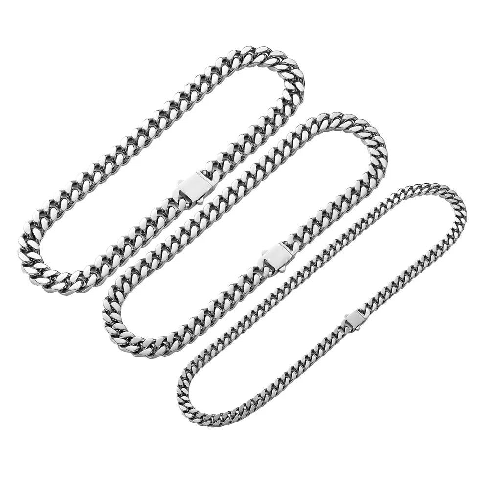 316 Stainless Steel Plated 18k Gold Fashion 8.10.12mm Encrypted Cuban Chain Rap Hip Hop Men Women Bracelet Necklace Accessories