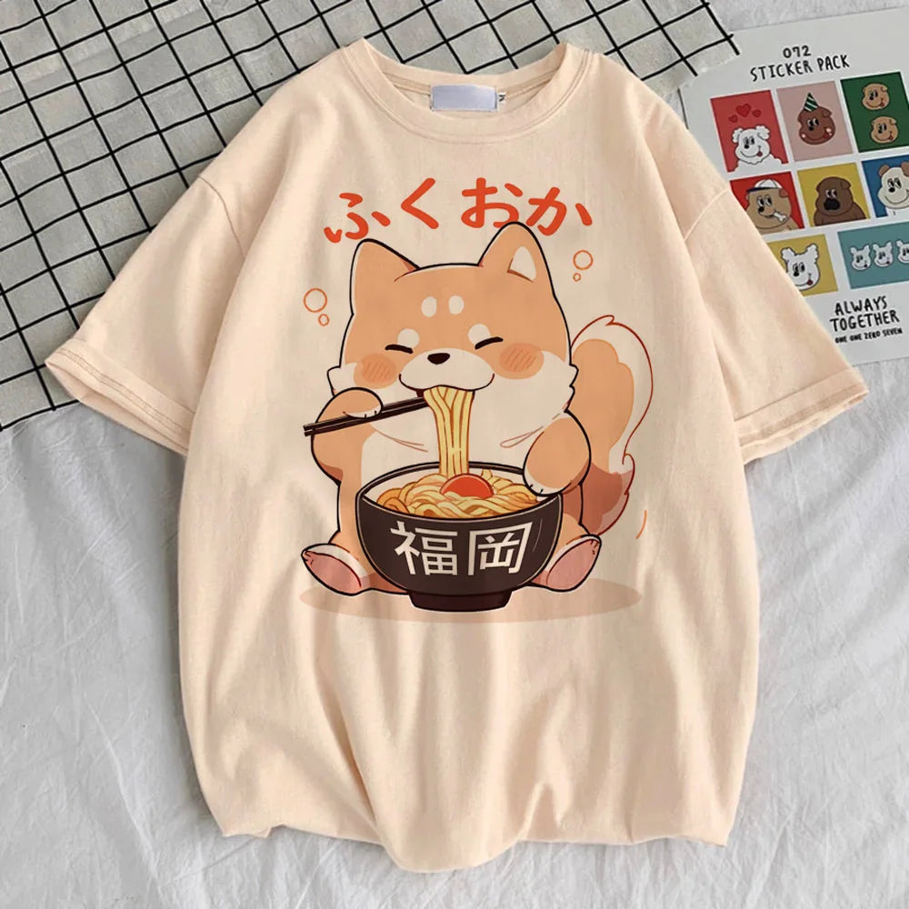 Shiba Inu tshirt teen graphic Pop Culture Grunge Digital University shirt Trendy Vintage anime Breathable hip hop 2000s