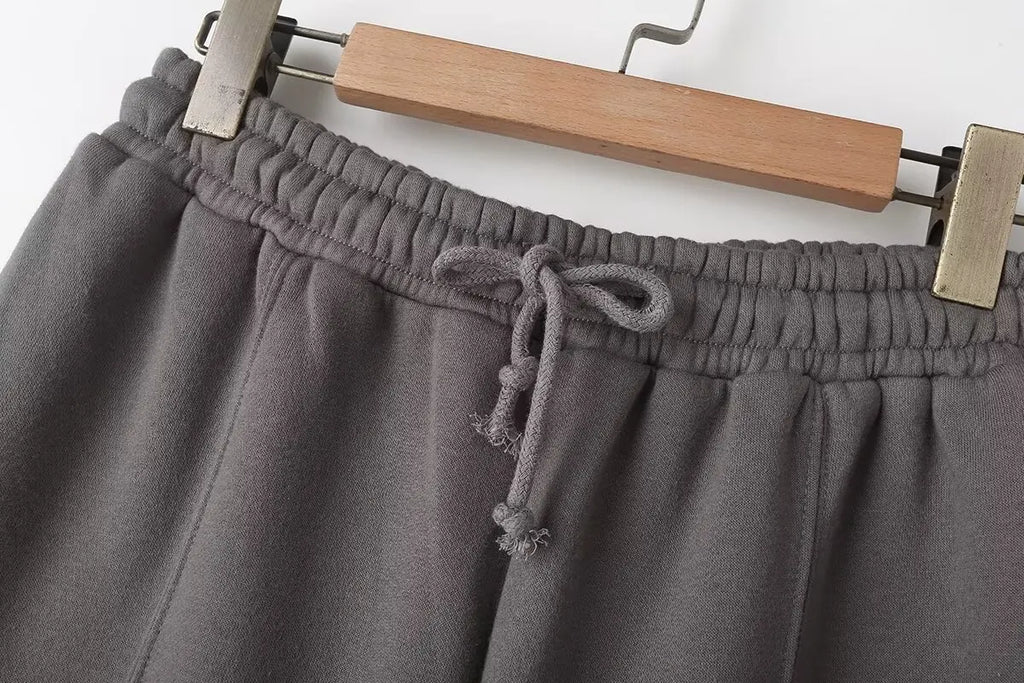 HH Women's Fall 2-Piece Retro Solid Color Zip Bomber Jacket Sweatshirt+High Waist Lace Up Women's Wide Leg Pants Street Wear