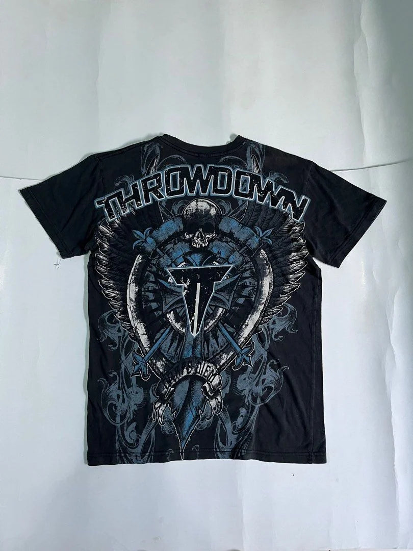 Hip Hop Multi-Element T-Shirt Mens American High Street Retro Loose Short-Sleeved Double-Sided Graffiti Printed Unisex Shirt