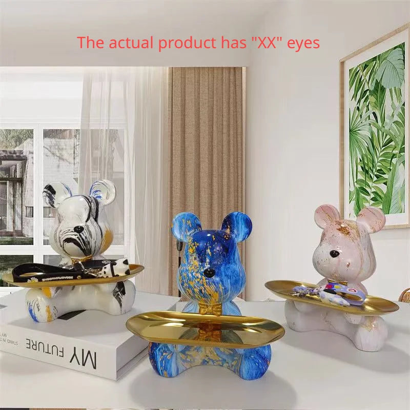 Graffiti Bear Figurine Home Decoration Animal Statue Keys Candy Storage Shelf Modern Room Sculpture Table Decor Statues Ornament