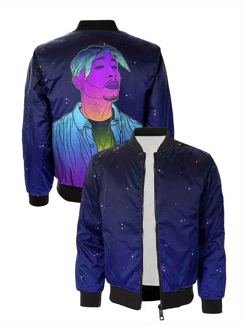 Irregular Stripes Graffiti Bomber Jacket for Men's Hip Hop Street Long Sleeve Zipper Jackets Autumn Outdoor Fashion Trend Coat