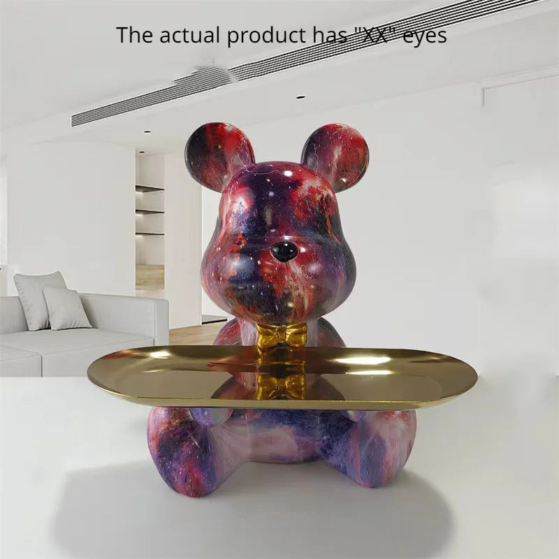 Graffiti Bear Figurine Home Decoration Animal Statue Keys Candy Storage Shelf Modern Room Sculpture Table Decor Statues Ornament