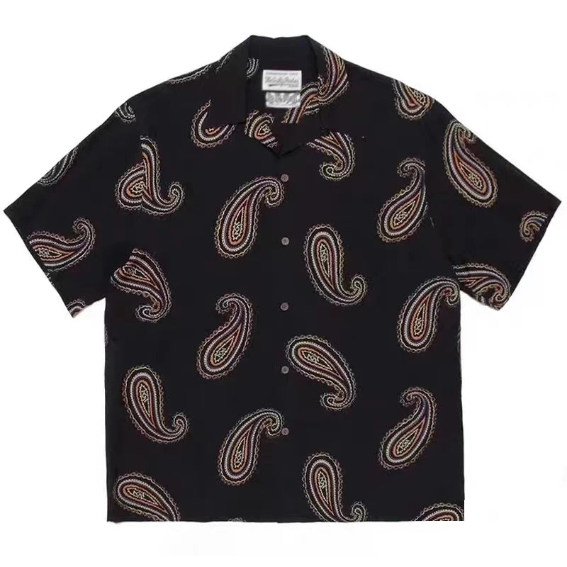Cashew Flower Peliz Rap Print Hawaiian High Street Style Short Sleeved Synthetic Silk Shirt For Men