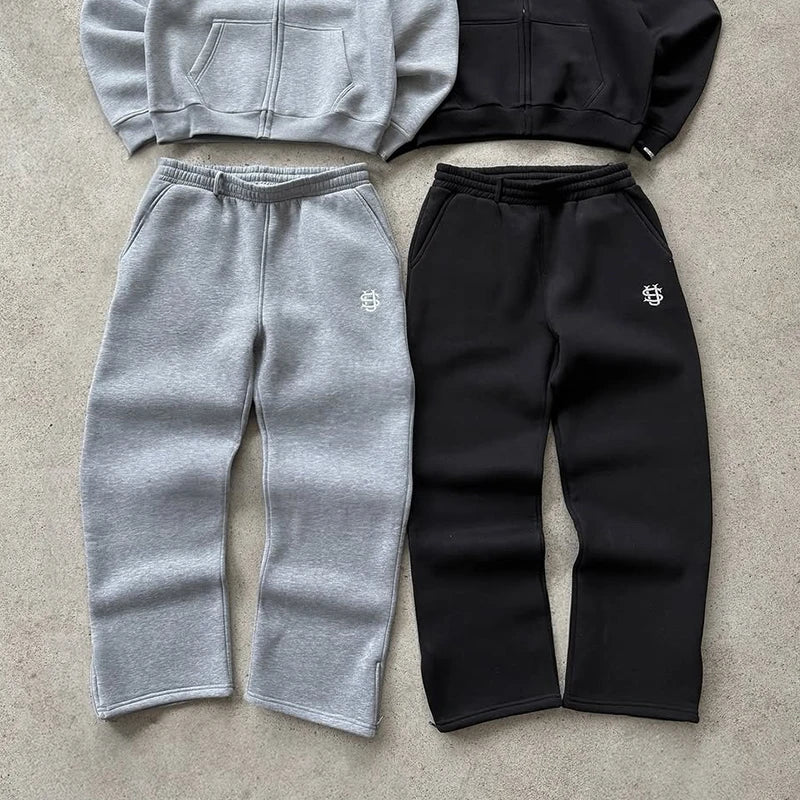 Autumn Drawstring Zipper Sweatpants Solid Color Casual High Street Hip-Hop Rap Street Y2K Style High Waist Trousers
