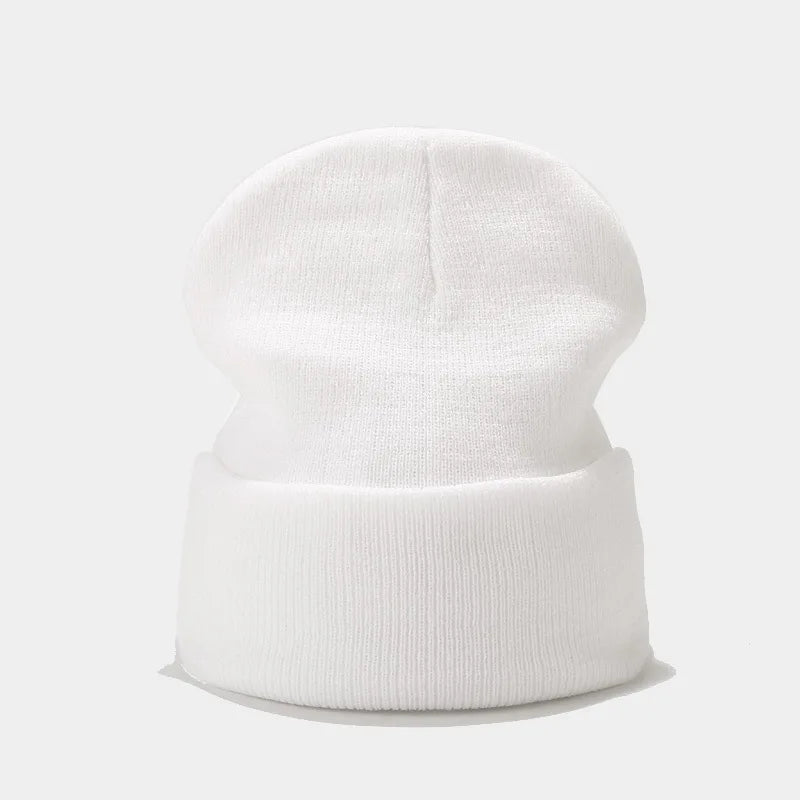 Solid color knitted hat autumn and winter men's and women's flanged pile cap cover, warm skateboard hip-hop cold hat