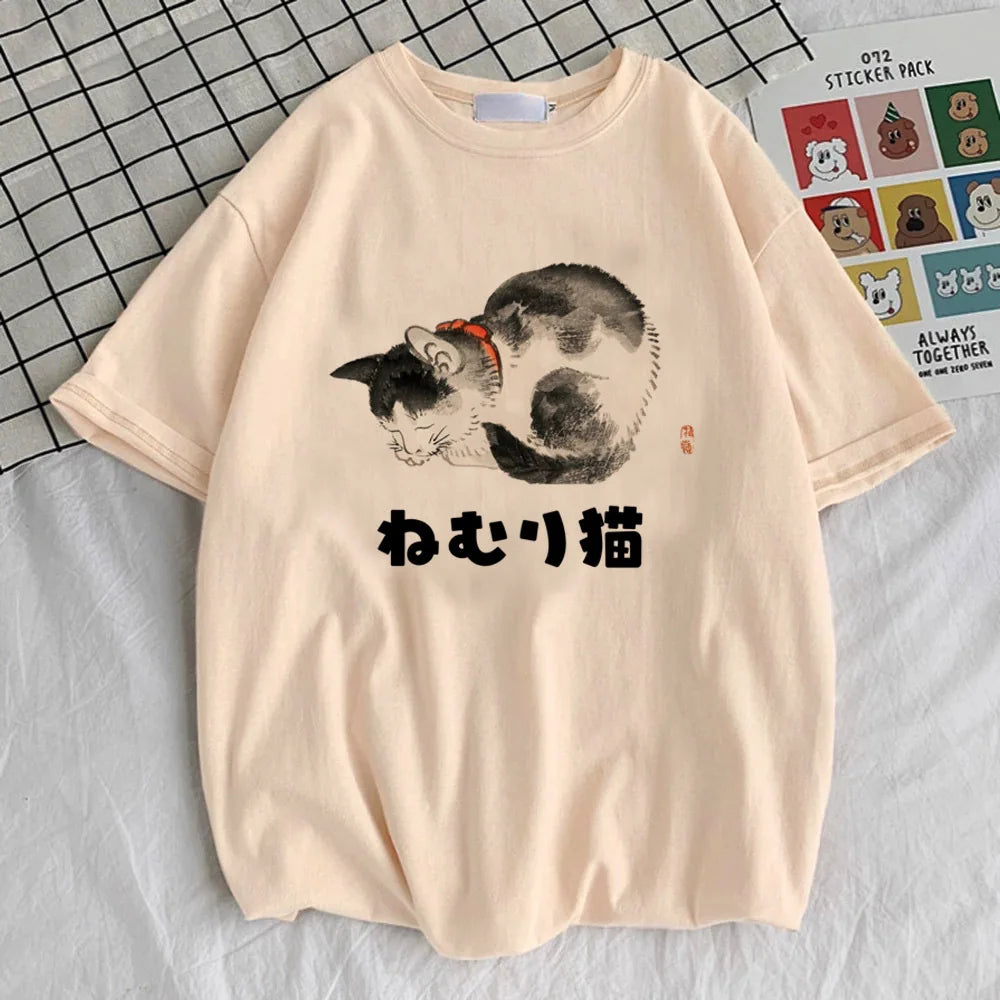 Japanese Grunge Cat t-shirt female Colorful hip hop Trendy t-shirt graphic korean clothes kawaii aesthetic Pop Culture 2000s