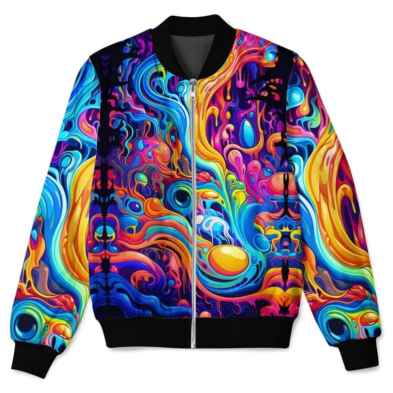 New Funny Graffiti Pattern 3D Jacket Men Women Harajuku Hip Hop Street Style Coat Casual Stand Collar ZiP Sweatshirt Jacket Tops