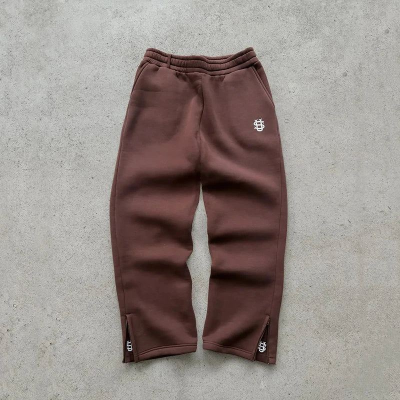 Autumn Drawstring Zipper Sweatpants Solid Color Casual High Street Hip-Hop Rap Street Y2K Style High Waist Trousers
