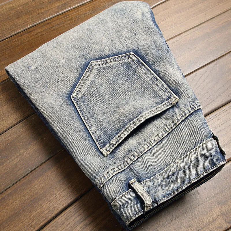New Retro Jeans Men's Straight Leg Pants Ripped Jeans Fashionable Casual Pants Trousers Pants Street Wear Clothing
