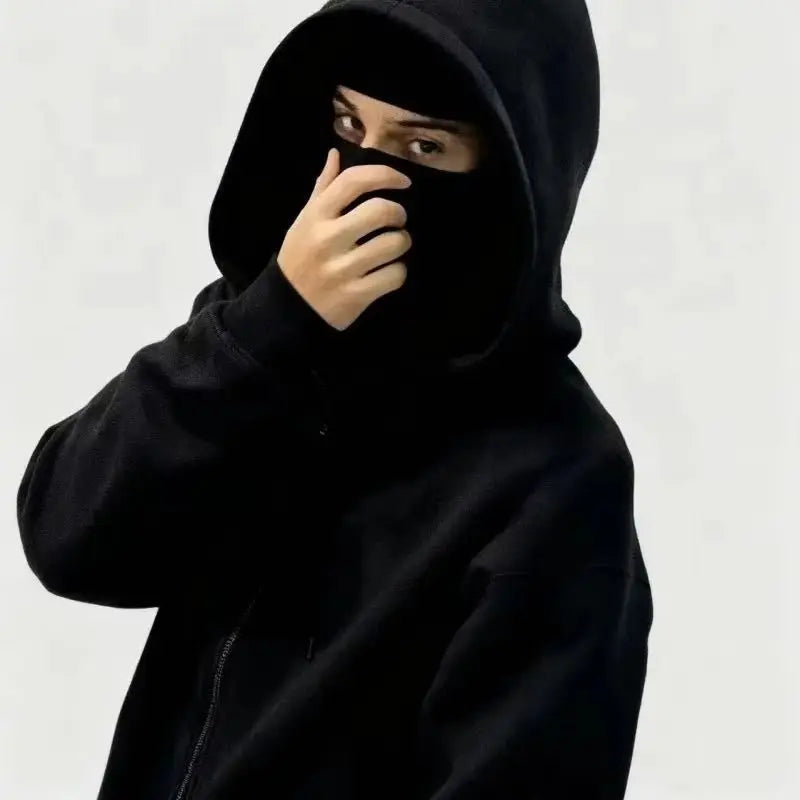 women's Men's and Balaclava Y2K Gothic Harajuku winter new item double hooded sweatshirt men's hooded mask zipper sportswear
