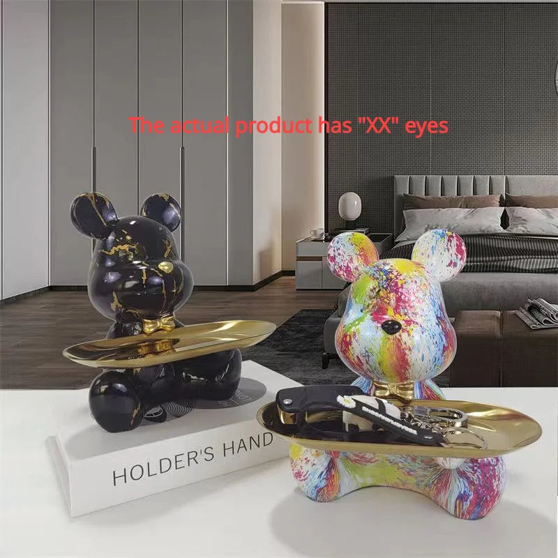 Graffiti Bear Figurine Home Decoration Animal Statue Keys Candy Storage Shelf Modern Room Sculpture Table Decor Statues Ornament