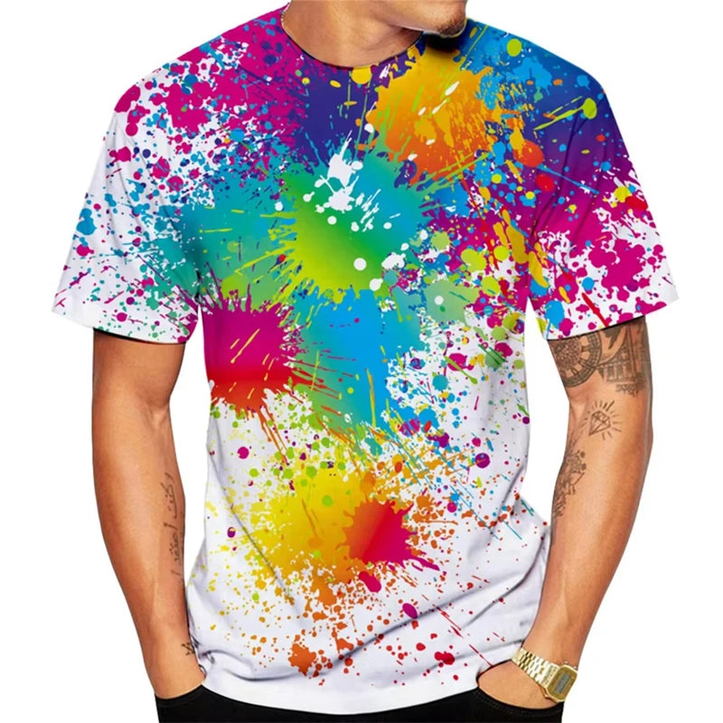 Water Drop Graffiti Pattern T-shirt For Men 3D Printing Colorful Line T Shirt Streetwear Hip Hop Summer New Street Tee Shirts