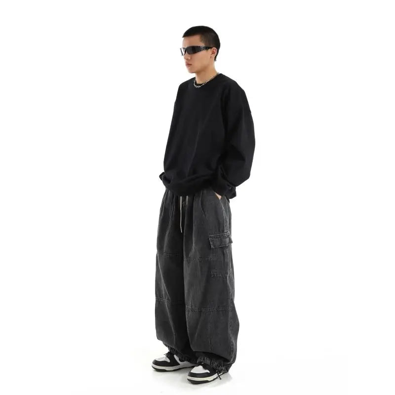Black Baggy Cargo Jeans Trousers Men Casual Wide leg Jogging Pants Oversize Vintage Straight Loose Work Jeans Pants Soft Comfort