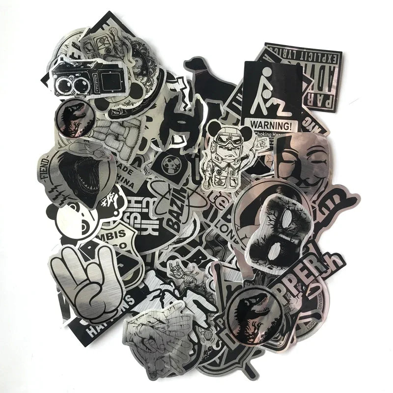 50/100PCS Imitating Metal Brand Logo Rock Band Stickers Kids Toys Phone Guitar Laptop Cool PVC Waterproof Graffiti Sticker