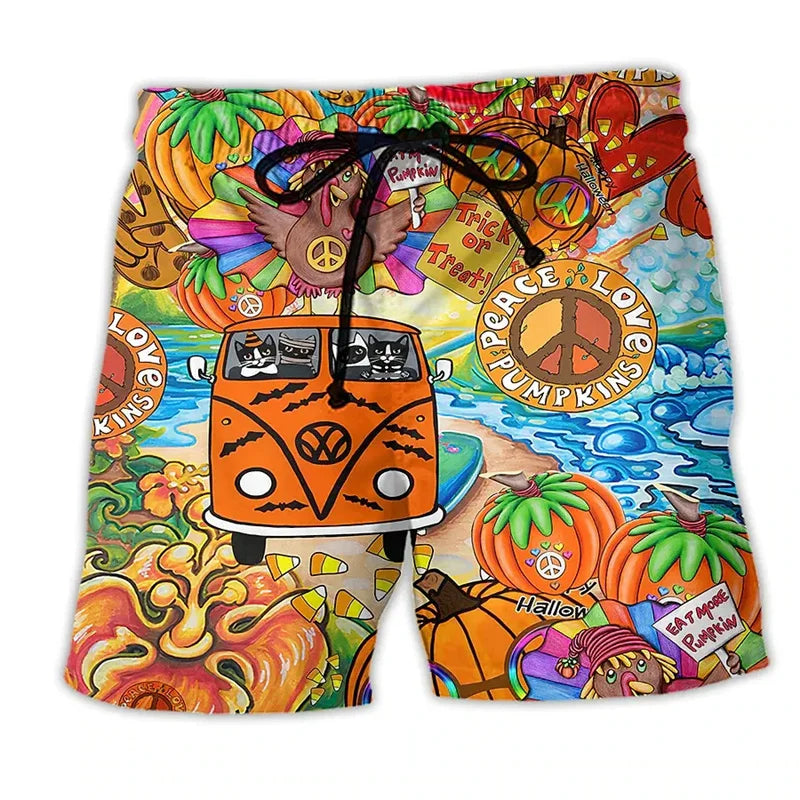 Colorful Graffiti 3D Printed Surfing Board Shorts Cool Summer Street Hip Hop Swim Trunks For Men Kids Vacation Beach Shorts