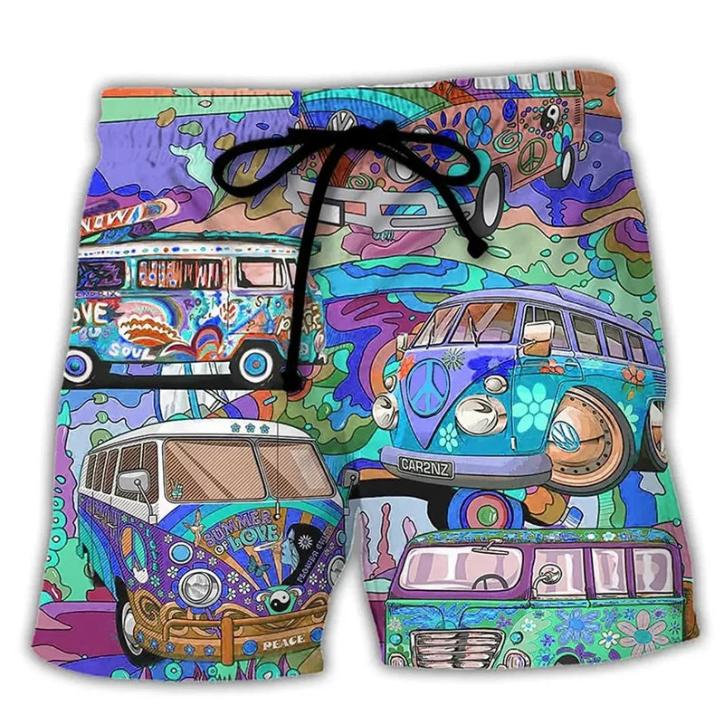 Colorful Graffiti 3D Printed Surfing Board Shorts Cool Summer Street Hip Hop Swim Trunks For Men Kids Vacation Beach Shorts
