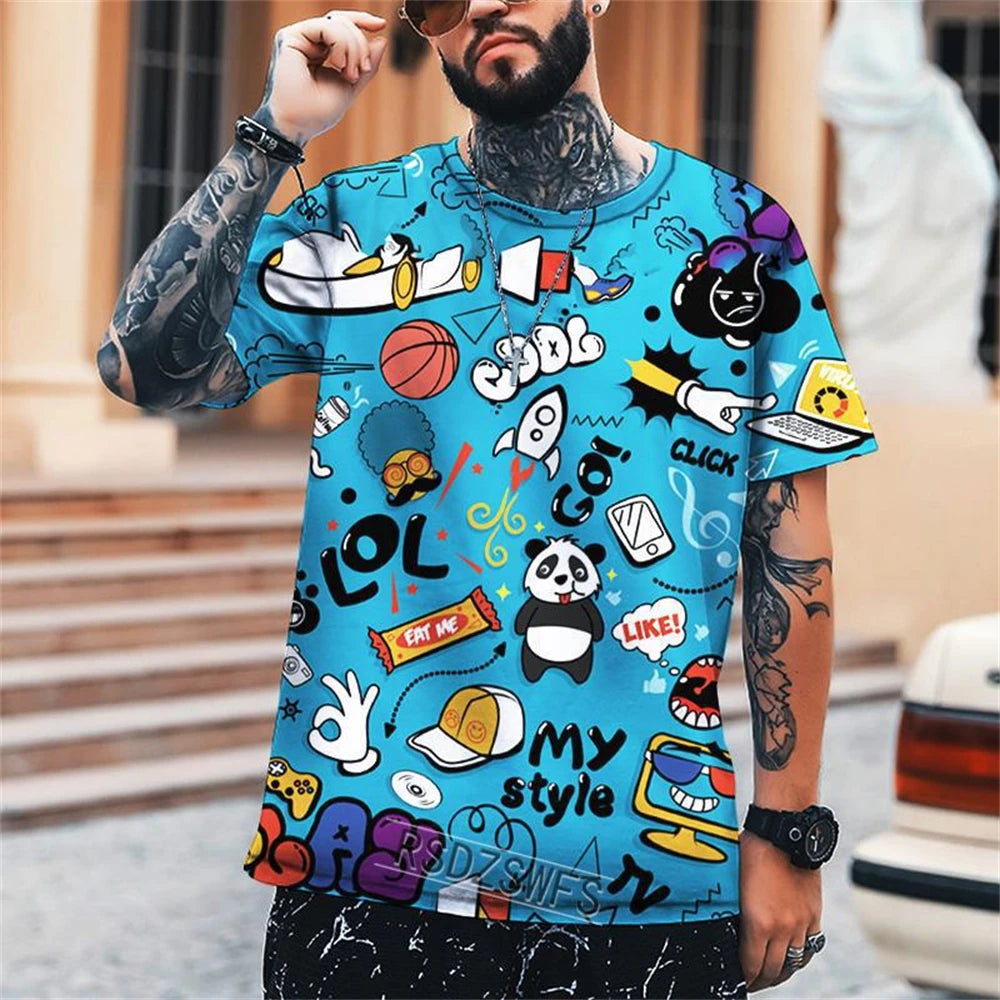 New Fun Graffiti Street T-Shirt 3D Printed Men's Hip Hop Summer Cool Tee Shirt Casual Youth Popular Personality Short Sleeve Top