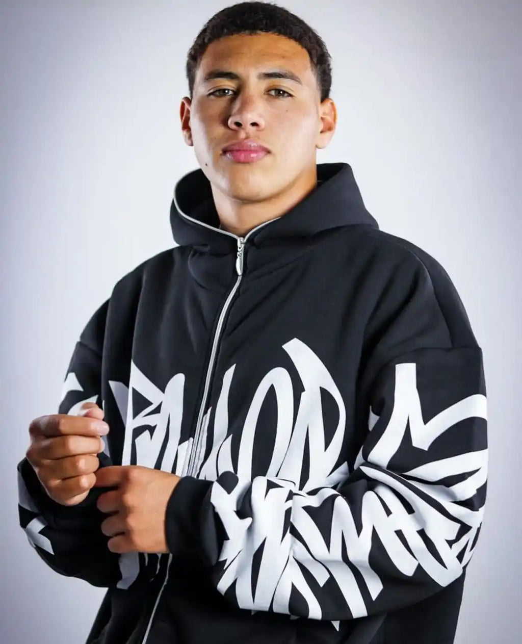 Trend High Street Letters Graffiti Printed Zipper Hoodie Retro Y2K Men Gothic Hip Hop Punk Casual Oversized Sweatshirt Harajuku