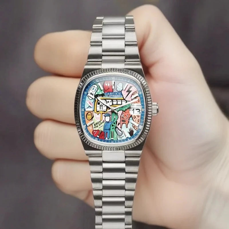 2025 New Square Men's Watch Abstract Art Dial Trendy Retro Niche Watch Luxury Gift Silver Black Gold Quartz Watch Street Style