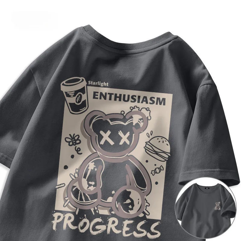 Graffiti Street Bear Retro Large Short Sleeved T-shirt