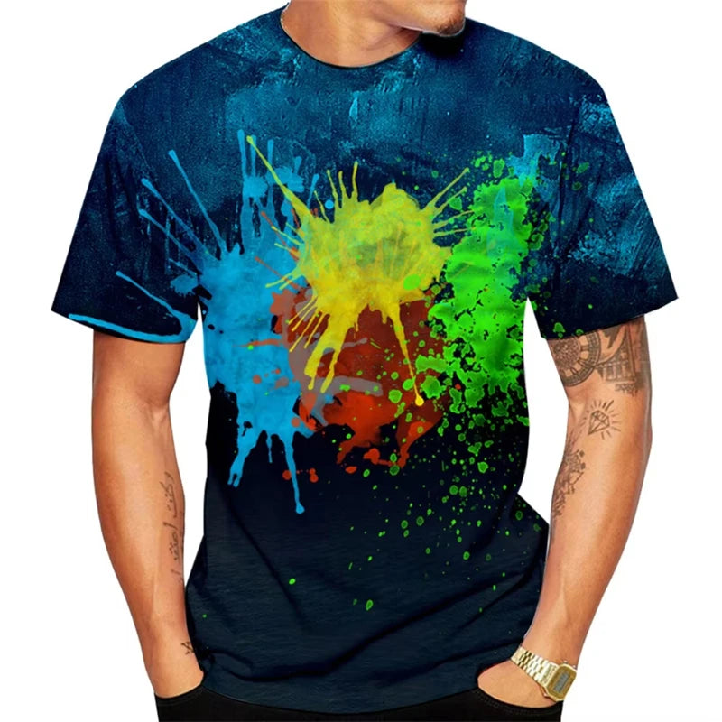 Water Drop Graffiti Pattern T-shirt For Men 3D Printing Colorful Line T Shirt Streetwear Hip Hop Summer New Street Tee Shirts