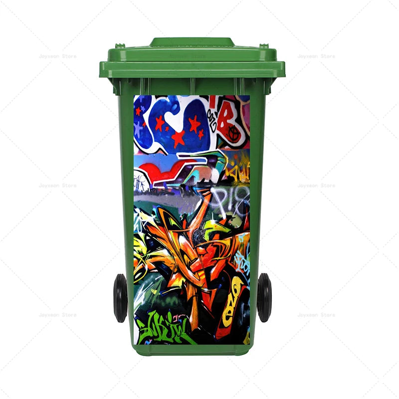 Art Graffiti Trash Can Sticker Kitchen Trash Can Waterproof Decoration Sticker Design Wallpaper Poster Cabinet Closet Stickers