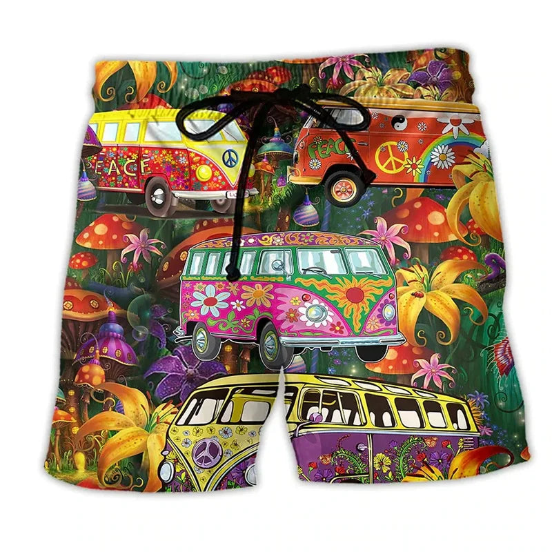 Colorful Graffiti 3D Printed Surfing Board Shorts Cool Summer Street Hip Hop Swim Trunks For Men Kids Vacation Beach Shorts