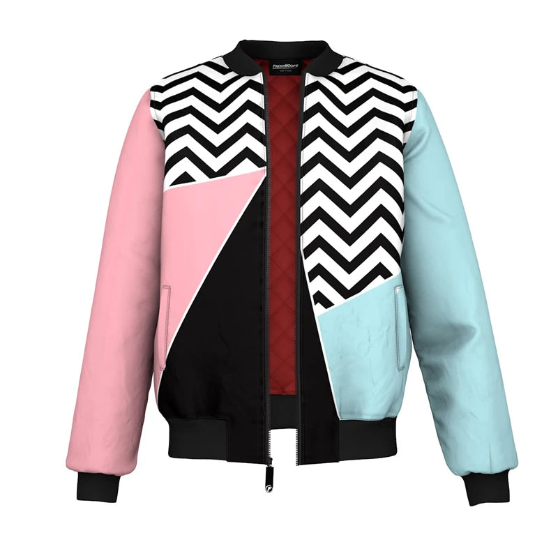 Irregular Stripes Graffiti Bomber Jacket for Men's Hip Hop Street Long Sleeve Zipper Jackets Autumn Outdoor Fashion Trend Coat
