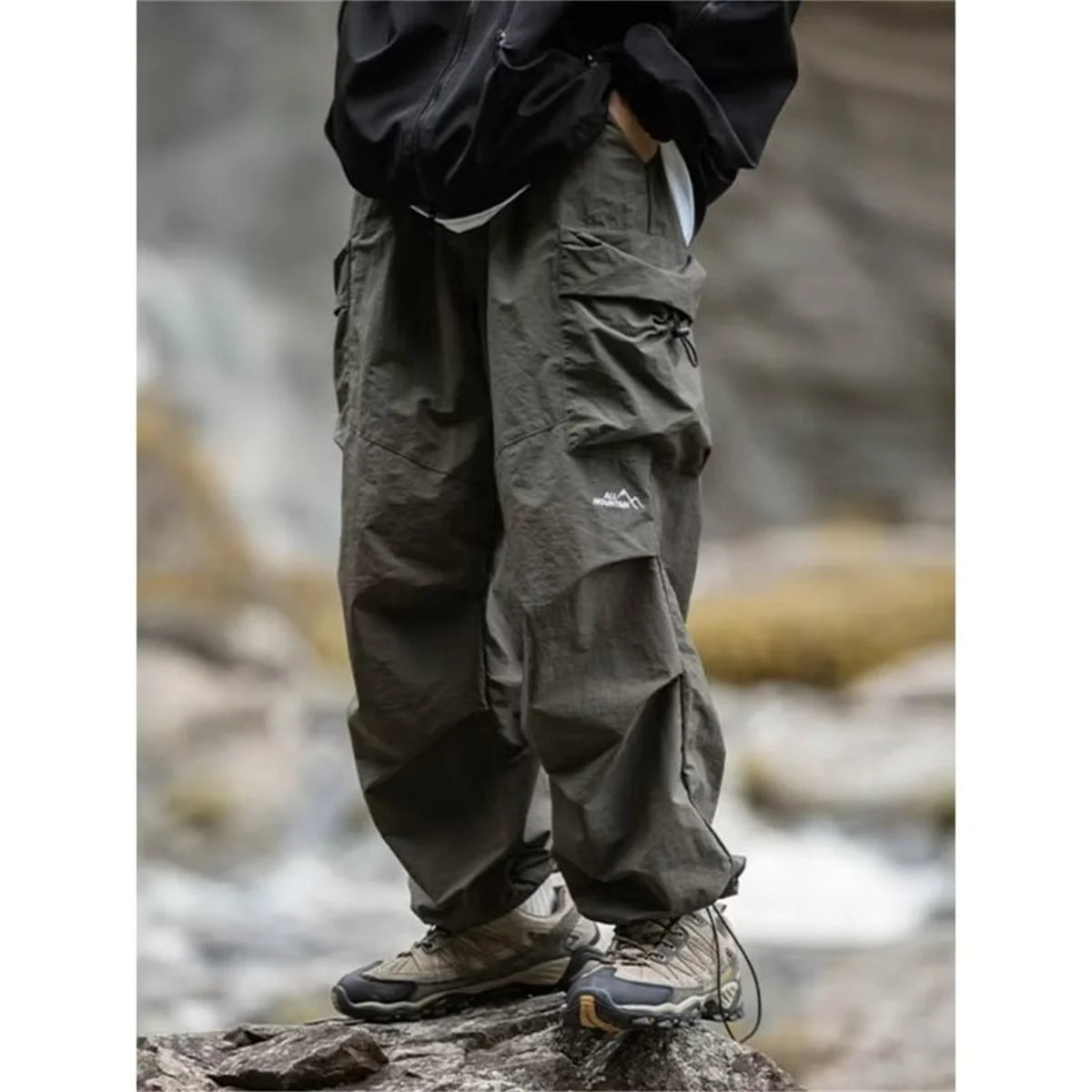 Men's Spring and Autumn New Waterproof Hip Hop Mountaineering Pants Casual Harajuku Work Pants Black Cargo Outwear Pants