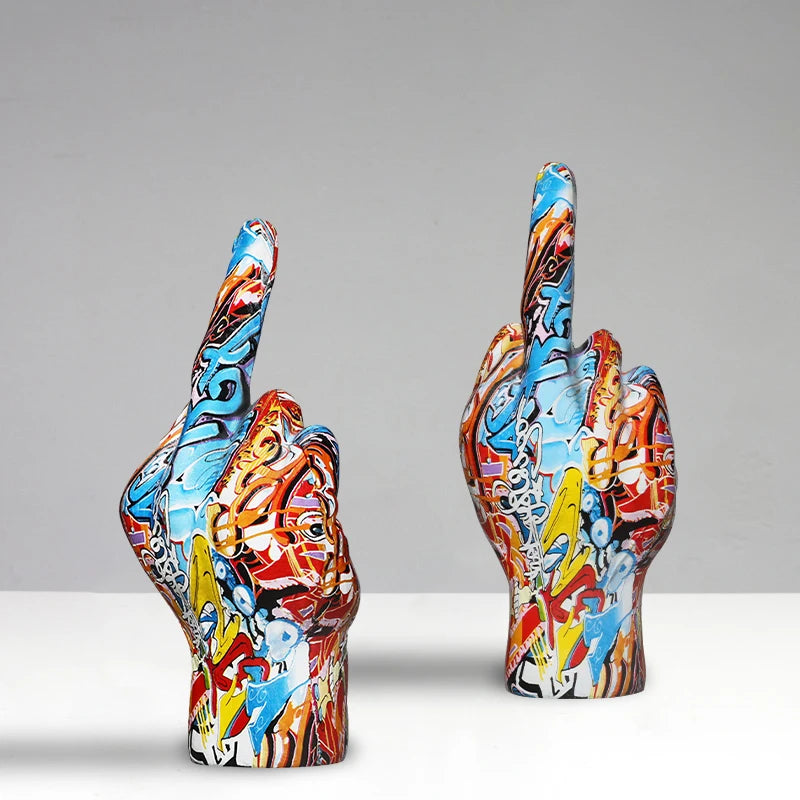 Graffiti Middle Finger Ornament Art And Crafts Resin Gesture Statue Desktop Ring A Living Room Home Decoration