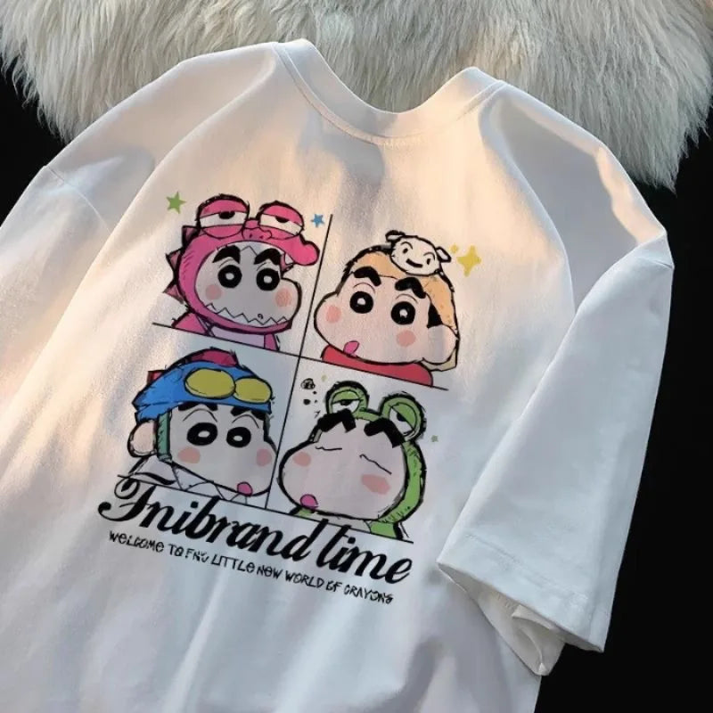 Kawaii Crayon Shin Chan T-shirt Hip Hop Short Sleeve Harajuku T-shirt Anime Men's and Women's Top Street Wear Summer T-shirt