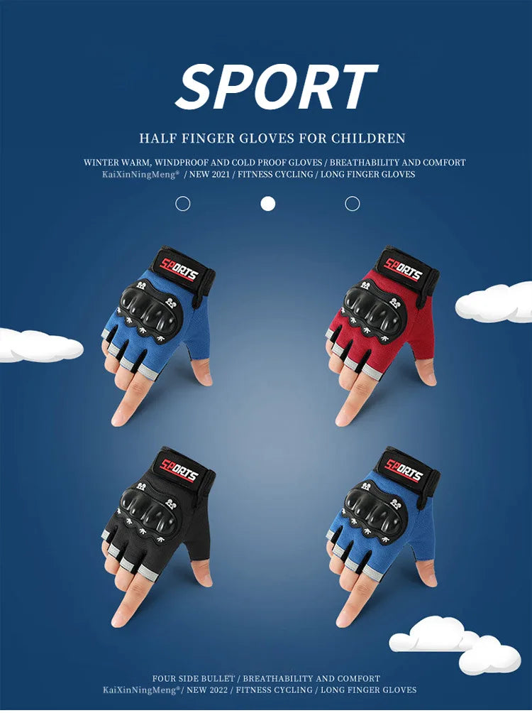 Cycling Kids Gloves for Boys Girls Hard Shell Protective Gloves Sports Fitness Climbing Skateboarding Children Anti Slip Gloves