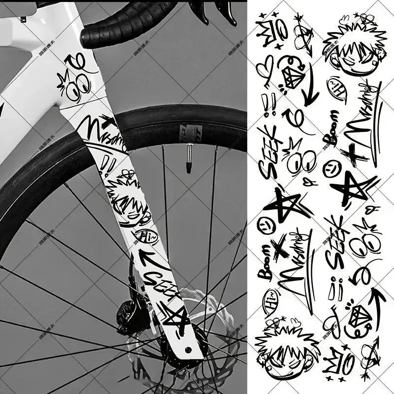 Graffiti - Style Bike Sticker Pack,Cool Cartoon & Symbol Decals for Bicycle Frames, Laptops,Perfect for Personalizing Your Items