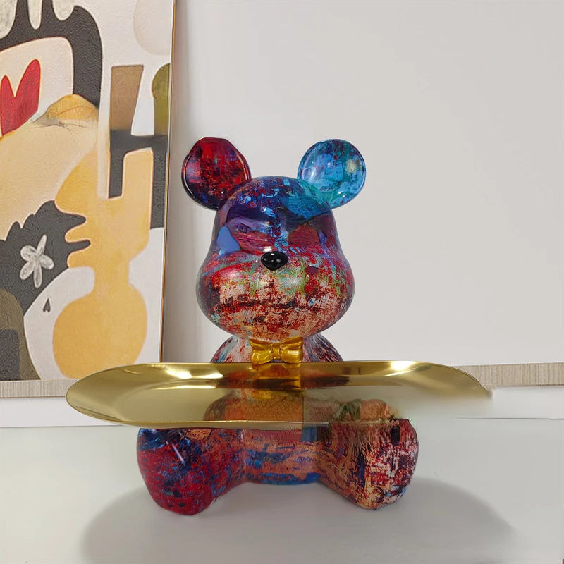 Graffiti Bear Figurine Home Decoration Animal Statue Keys Candy Storage Shelf Modern Room Sculpture Table Decor Statues Ornament
