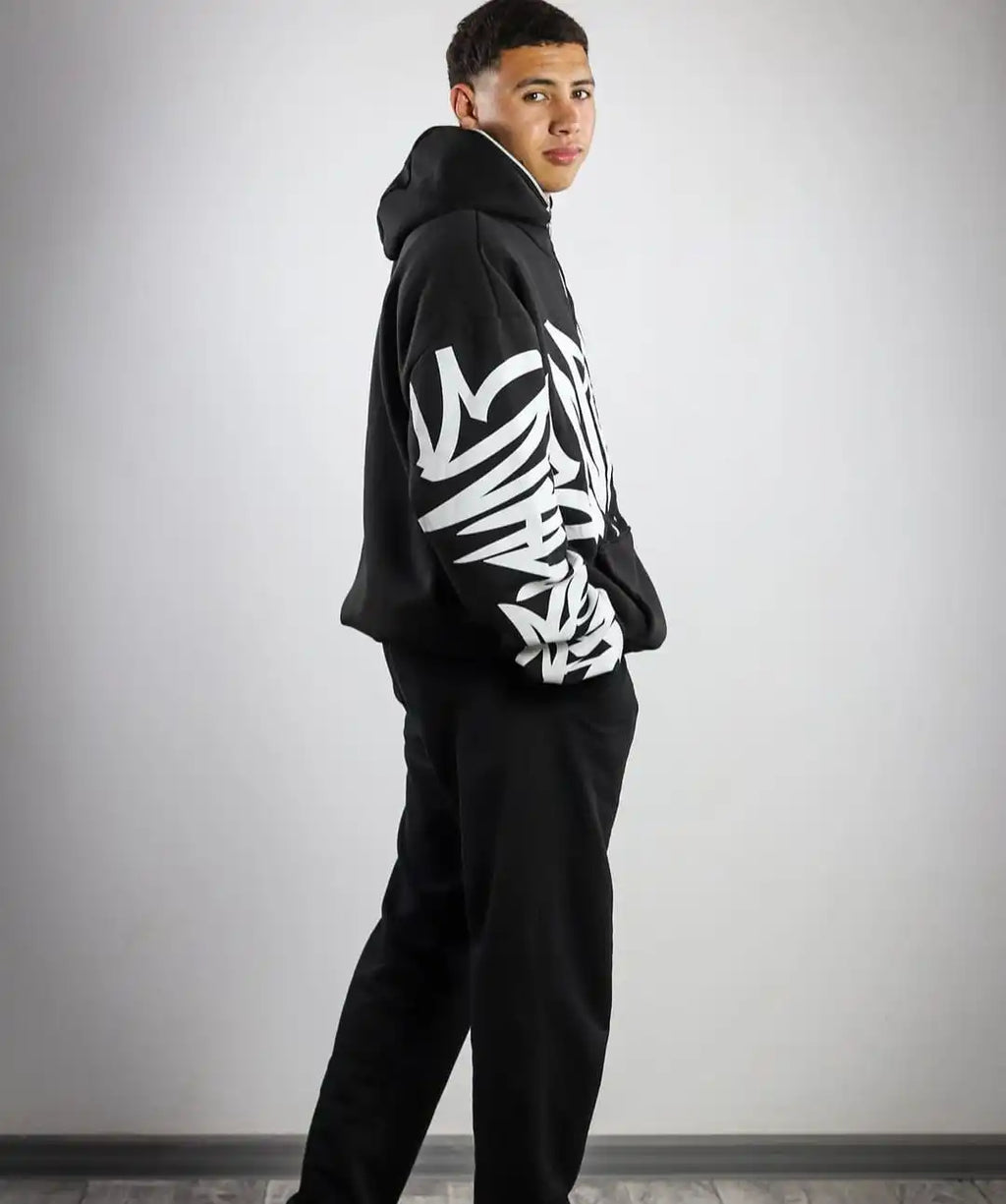 Trend High Street Letters Graffiti Printed Zipper Hoodie Retro Y2K Men Gothic Hip Hop Punk Casual Oversized Sweatshirt Harajuku