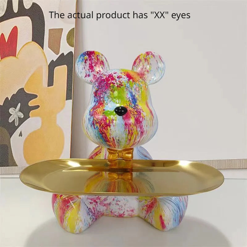 Graffiti Bear Figurine Home Decoration Animal Statue Keys Candy Storage Shelf Modern Room Sculpture Table Decor Statues Ornament