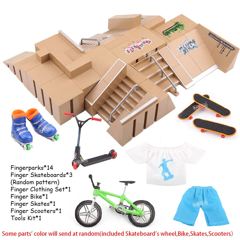 DIY Finger Skateboard Deck Ramp Set Pro Fingerboard Mini Skatepark Kit Mini Stunt Finger Board Skate Training for Kids Gifts
