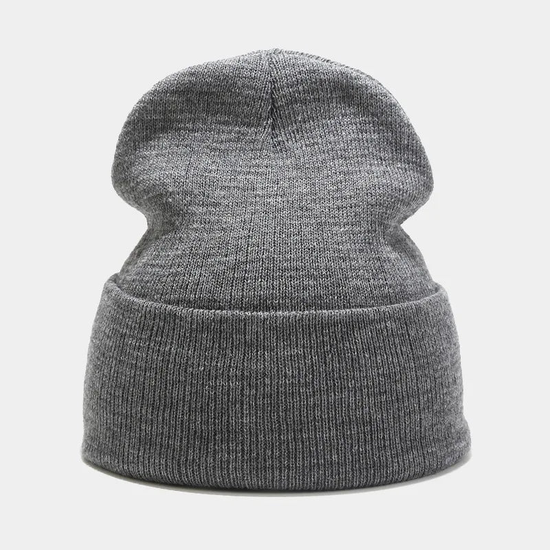 Solid color knitted hat autumn and winter men's and women's flanged pile cap cover, warm skateboard hip-hop cold hat