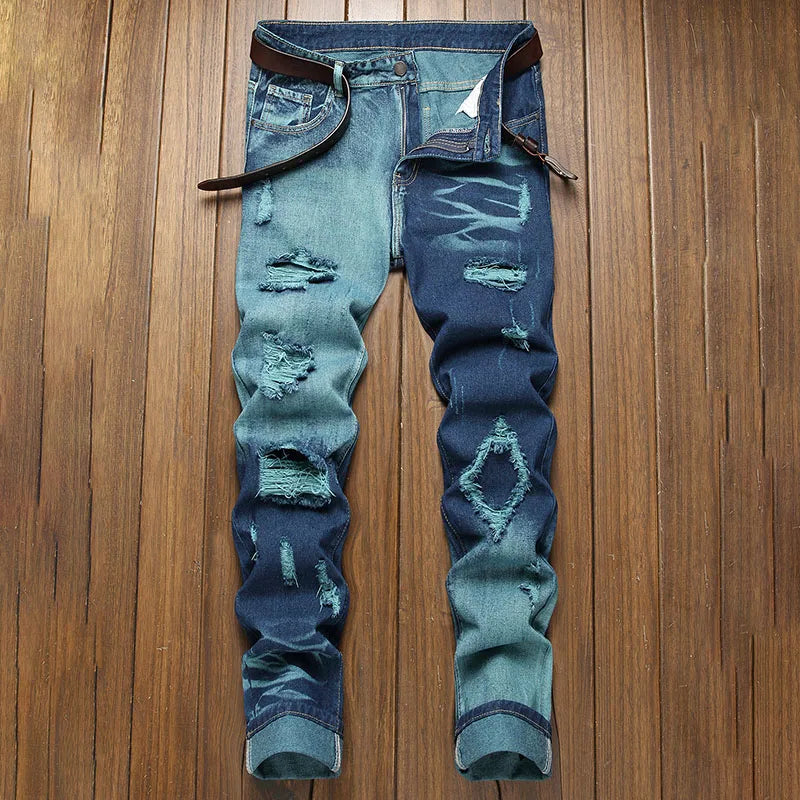 New Retro Jeans Men's Straight Leg Pants Ripped Jeans Fashionable Casual Pants Trousers Pants Street Wear Clothing