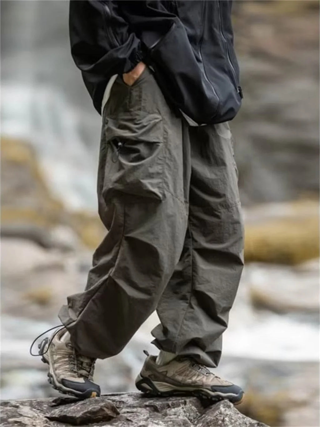 Men's Spring and Autumn New Waterproof Hip Hop Mountaineering Pants Casual Harajuku Work Pants Black Cargo Outwear Pants