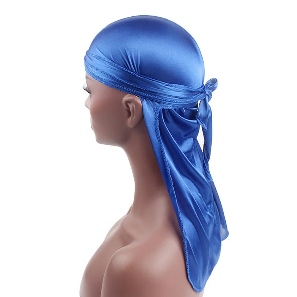 Unisex Adult Satin Long Tail Doo Rag Durag Bandanas Cap Pirate Hat Turban Men Hip Hop Headband Biker Headwrap Women Headwear