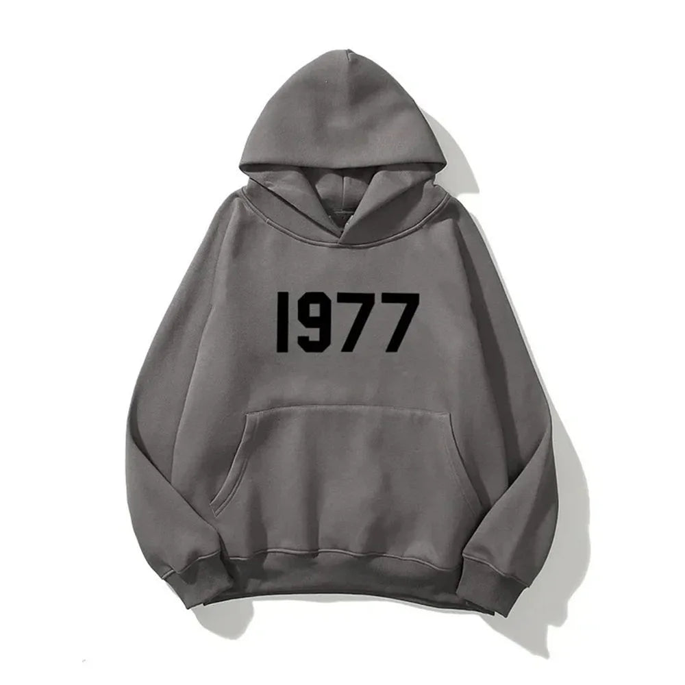 Digital 1977 Printed Women's Fleece Hoodie Warm Men's Sweatshirt Fashion Street Wear Casual Loose Pullover