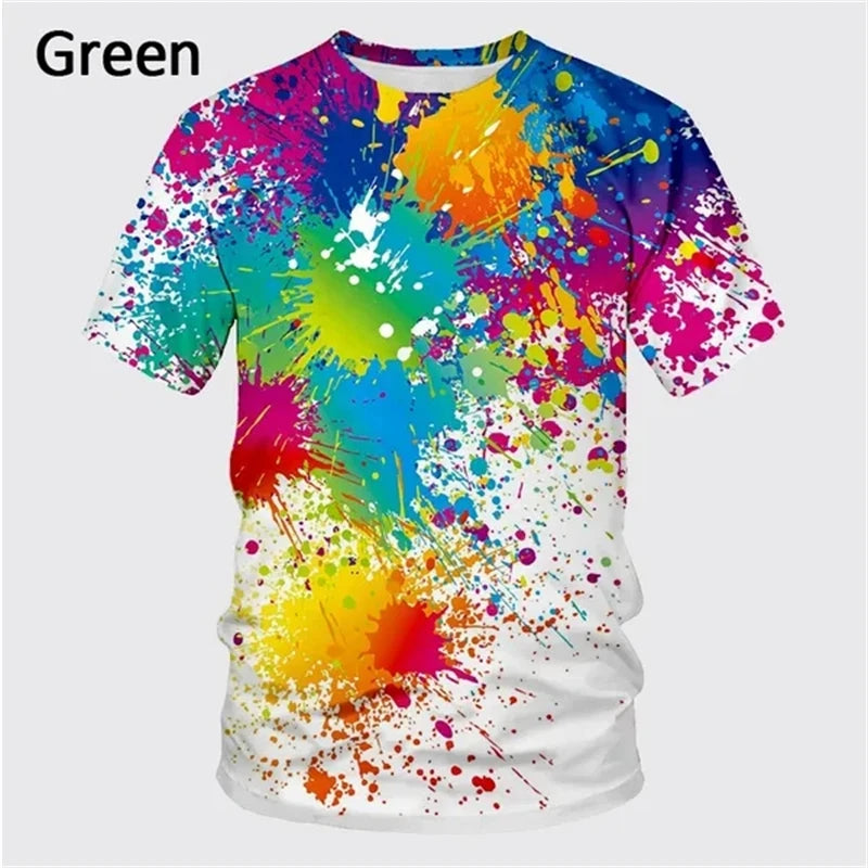 Graffiti Paint 3D Printed T-shirt Summer New Men's Fashion Splash Ink New Short-sleeved Top Cool T Shirt Streetwear Baggy Tees