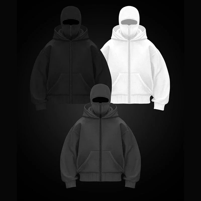women's Men's and Balaclava Y2K Gothic Harajuku winter new item double hooded sweatshirt men's hooded mask zipper sportswear
